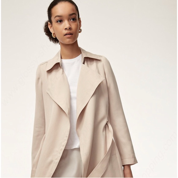 Babaton Maximo Trench Coat Denude Pink Drape Belted Pockets Long Sleeve Sz S - Picture 4 of 15